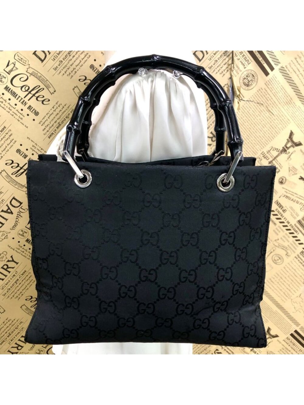 Gucci Handbag Bamboo Tote Nylon Black